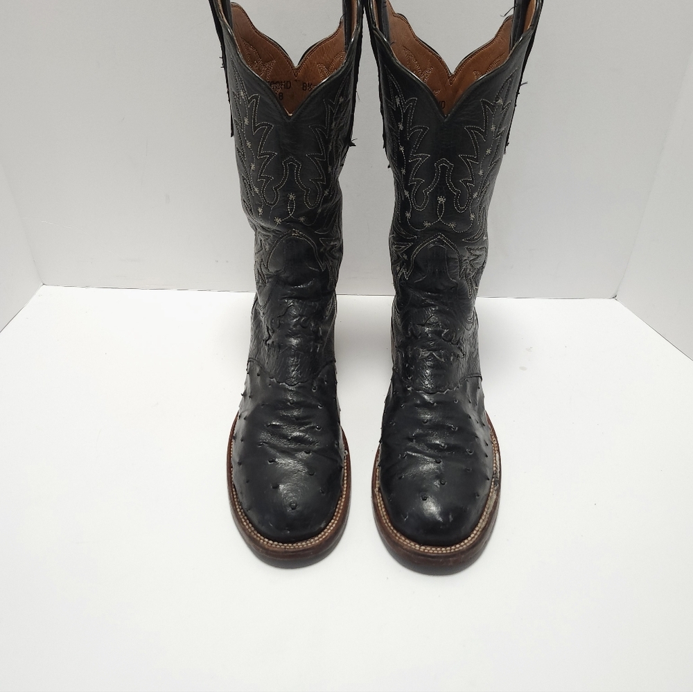 Lucchese 2000 Womens Ostrich Cowboy Boots Size 8.5 B Black Exotic - Picture 2 of 11